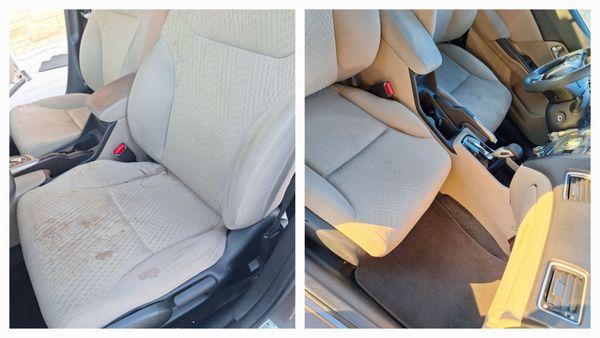 Dirty front seats cleaned, before & after