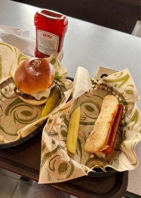 Cheeseburger & hot dog at the Summit Lodge