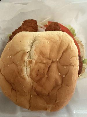 It's a grilled chicken sandwich.... Not!!!! It's a chicken tender sandwich.