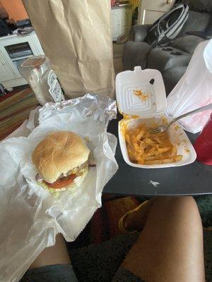 Double Cheeseburger with cheese fries on the side