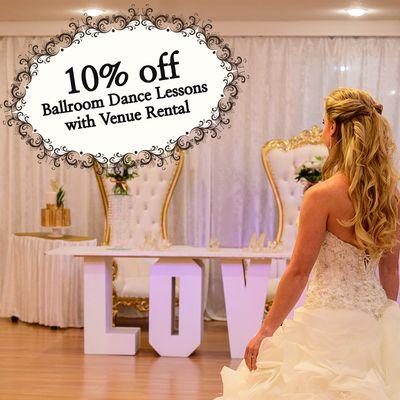 Enjoy 10% off ballroom dance lessons with every wedding or event venue rental.