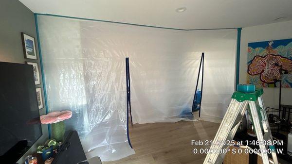 Our technicians carefully chambered off this living room to protect unaffected areas to keep your home safe and disruption free.