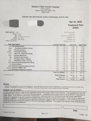 Here is the most recent estimate along with information from my new vet clinic, they truly care about helping my girl!