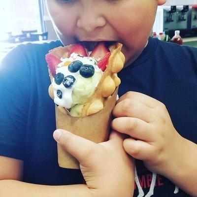 Fruit topped bubble waffle!