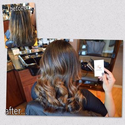 Before and after balayage and tone