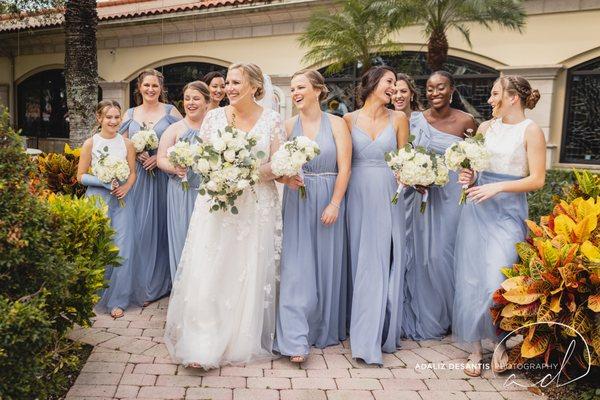 Beautiful bride and brides maids. South Florida wedding at Saint Gregory the Great Catholic church in Plantation, Florida.