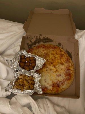 Cheese Pizza, Fried Mushrooms, French Fries