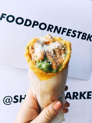 Food Porn Fest! Colombian Arepa Cone from @arepaliciousny @seohungry
