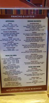 Front of menu