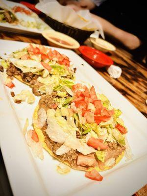 Beef and steak tostada
