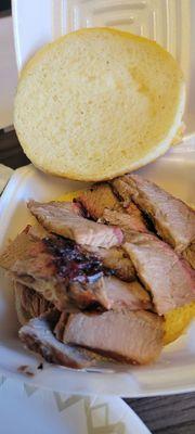 Sliced brisket sandwich