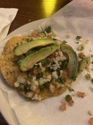 Cauliflower seviche tostada (vegan)