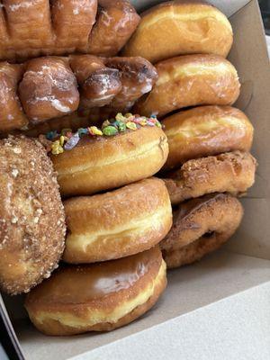 Glazed, filled, old fashioned donuts