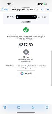 Zelle payments 786 660 2365