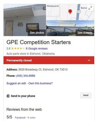 Permanently closed (with my $350 starter locked inside)