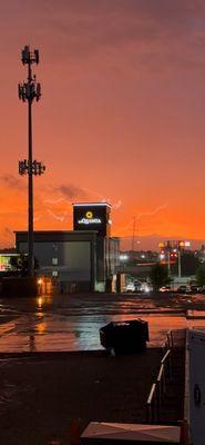 View from budget of lightning hitting La Quinta, from my window at budget.