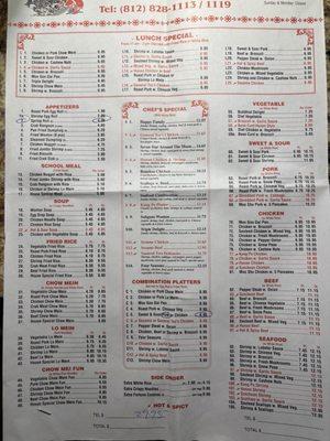Updated menu with pricing May 2025