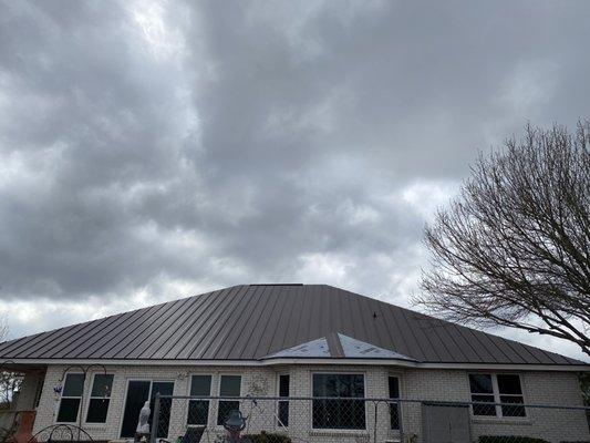Finishing up Standing Seam roof in Fair Oaks, Texas.  Great job by the crew.