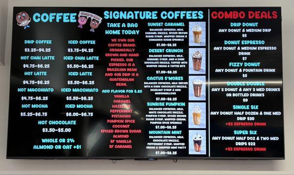 Menu for Coffee and combo deals