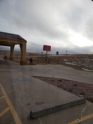 Business sign and parking lot area