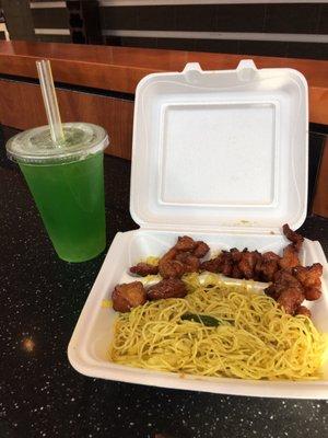Tropical green apple bubble tea with aloe vera Bangkok chicken Pancit