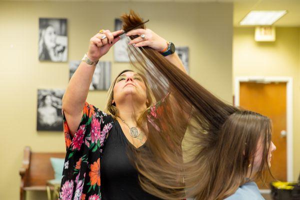 Our stylists work with all hair lengths and textures! From short to long and textured to straight, we can help you look your best!