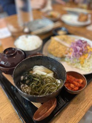 pork katsu dinner set with the seaweed udon