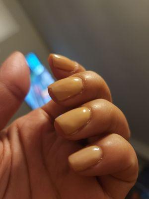 She didn't cut all my cuticles or push my cuticles back.polish was uneven. This is by far thee worst mani I've ever gotten done