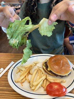 The classic burger with the nasty lettuce