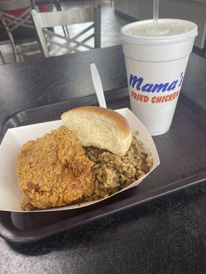 Fried Chicken, Rice Dressing, and Lemonade