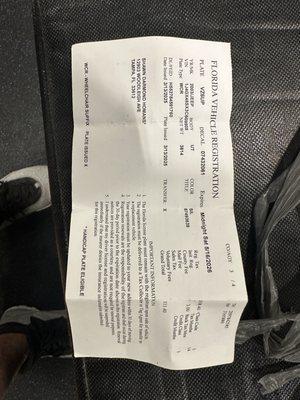 My registration with my tag number to prove I had the info with me!