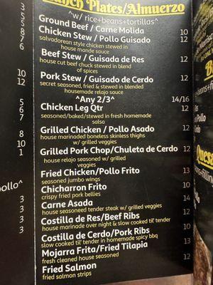 Older menu but a basic guideline