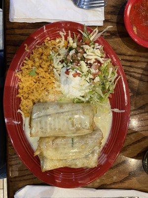 Grind beef Chimichangas with rice.