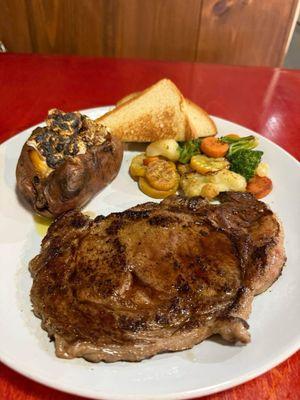 Ribeye, veggies, sweet potato