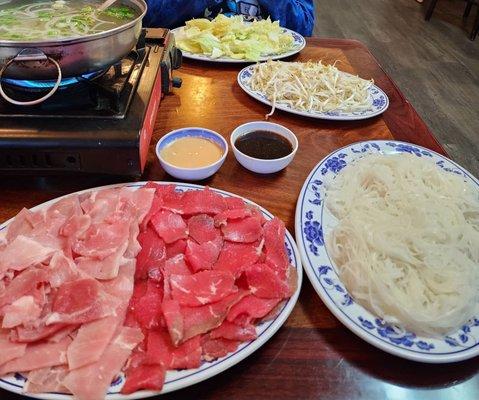 Part of the hot pot. Non seafood options and asked for sprouts instead of meatballs. There is tofu out of the picture and the broth is huge!