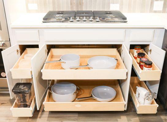 Slide-out kitchen cabinets.