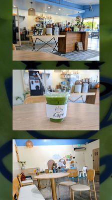 Inside and iced matcha latte.