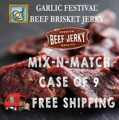 Garlic Festival Beef Brisket Jerkys. Garlic Carne Asada, Garlic Pepper and Sriracha Beef Brisket Jerky!!!