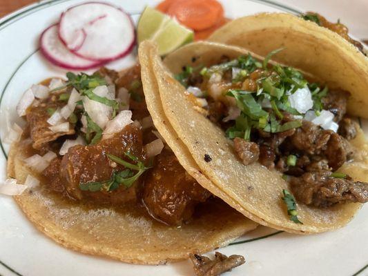 Steak & Chicharron tacos