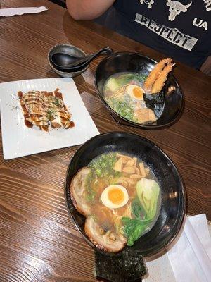Shoyu Ramen, Fried Shrimp Ramen, Takoyaki
