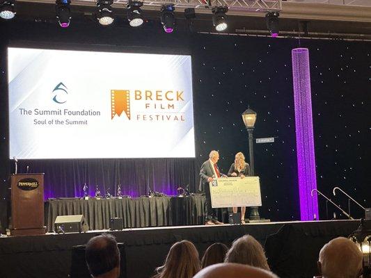 Leah securing a large donation for Breck Film Festival