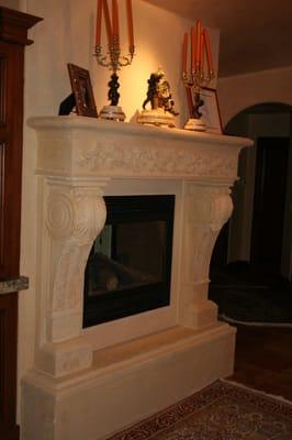 Gran-Dios cast stone fireplace surround mantel / leg combo with optional hand carving in Denver, Colorado