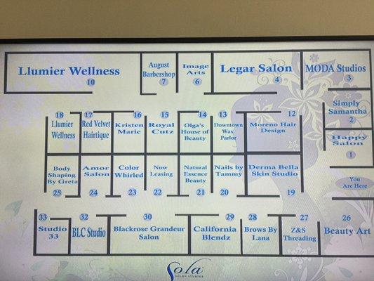Directory of businesses inside Sola Salons