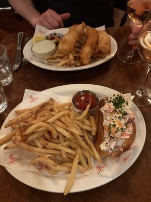 Lobster roll and fish and chips