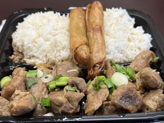 # 1 entree of pork adobo includes two shanghai