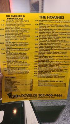 Sandwich/Hoagie/Sides menu