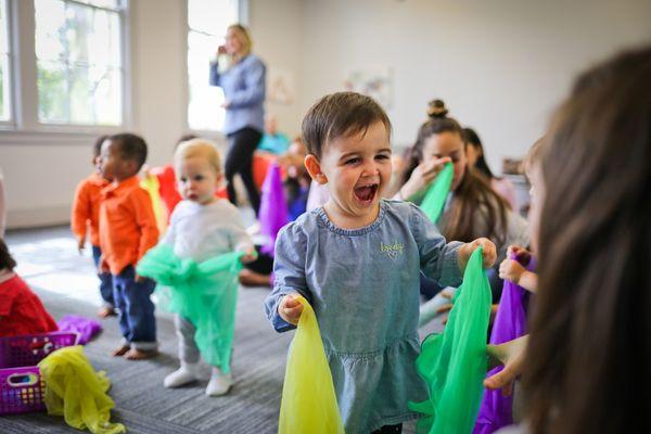 Level 1 classes offer young toddlers a stimulating environment to explore their new movement and language skills.