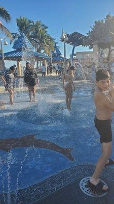 The fountains on the beach side of the garage
