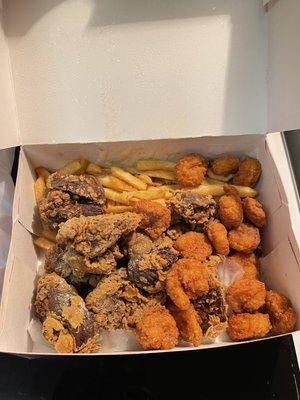 Fried Chicken Liver, Shrimp, and Fries