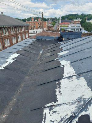 Replace old leaky metal roof with new thermoplastic roof system. 
Owner very happy!